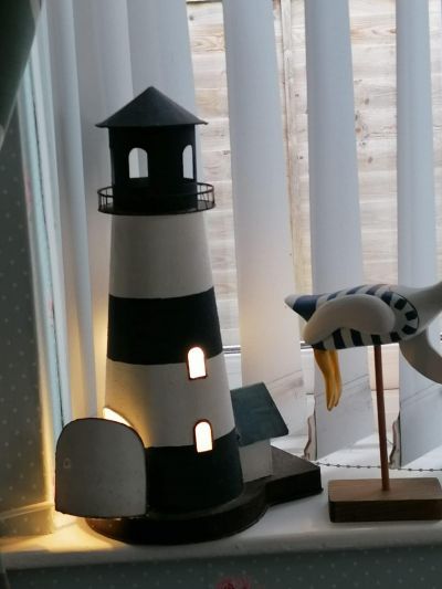 Misty's recycled Lighthouse, now a lamp
