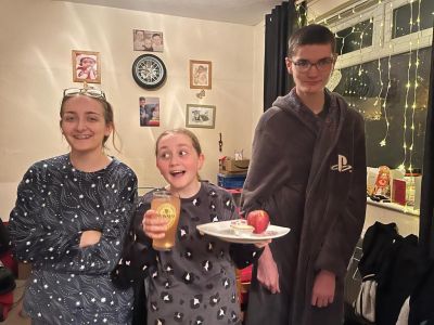 Kids getting ready for Santa- Misty's granddaughter Connie with the mince pies

