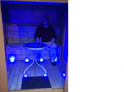 Paulie and his lighted shed
