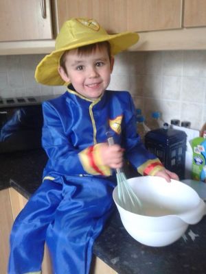 Grandson noah making pancakes
